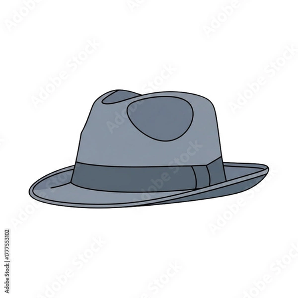 Fototapeta Classic gray fedora hat illustration isolated on a white background.