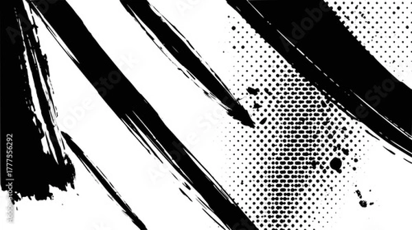 Obraz Abstract black brush strokes with halftone pattern