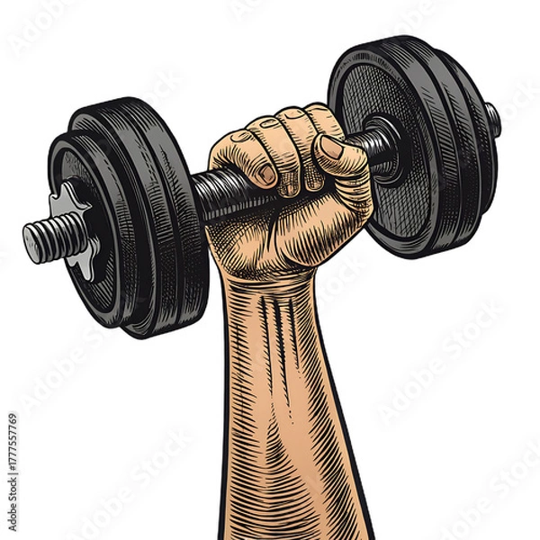 Obraz man lifting dumbbell sketch isolated on a transparent background