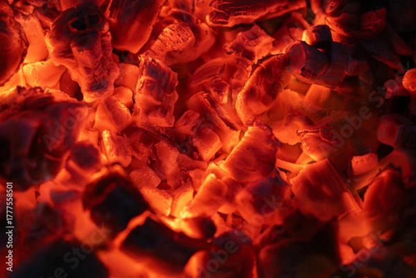 Fototapeta Details of charcoal for barbecue at picnic