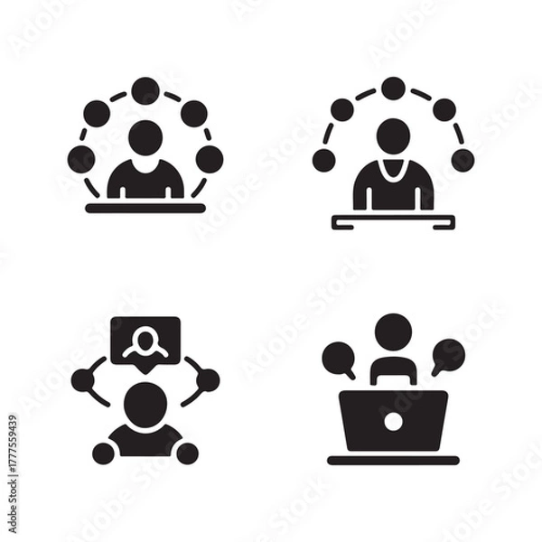 Fototapeta Remote project collaboration solid icons