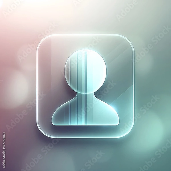 Obraz Floating Glassmorphism User Icon: Translucent Person Silhouette with Cyan Highlight for Modern UI on Blurred Lavender
