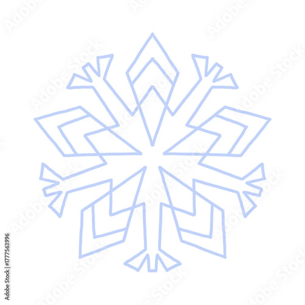 Obraz Snowflake icon vector. Detailed icy blue line art symbol with star center, isolated on white. Perfect for winter decor, Christmas cards, stickers, logo, and digital design.