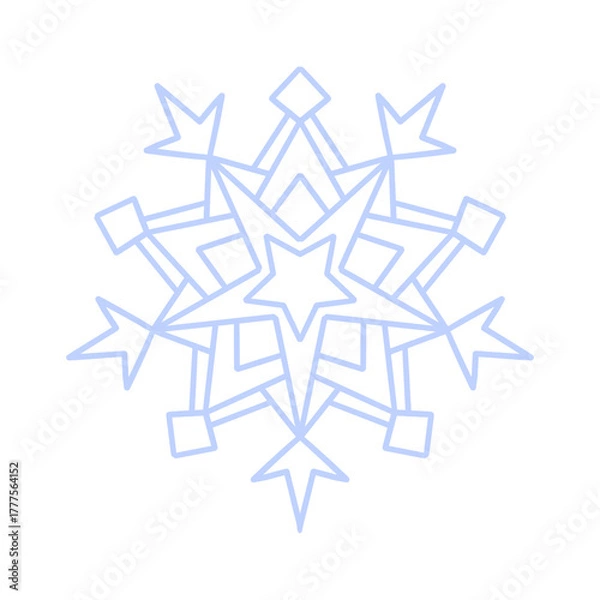 Fototapeta Snowflake icon vector. Detailed icy blue line art symbol with star center, isolated on white. Perfect for winter decor, Christmas cards, stickers, logo, and digital design.