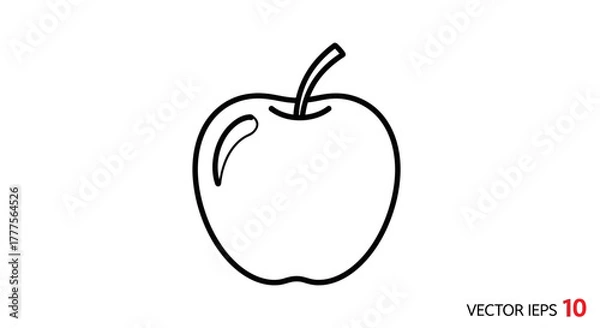 Obraz Simple line drawing of an apple with a stem and a leaf detail, isolated on white.
