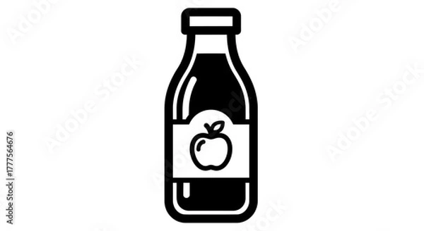 Obraz A black and white illustration of a bottle filled with juice, featuring an apple label.