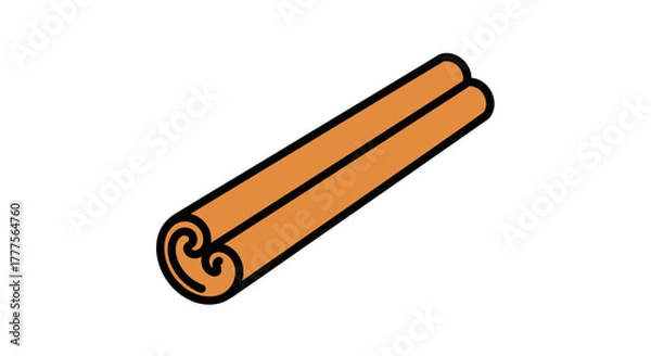 Obraz A stylized cinnamon stick illustration, showing rolled bark with brown and black outline against a white background.