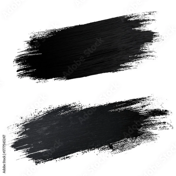 Fototapeta Two Black Paint Brush Strokes isolated on a transparent background