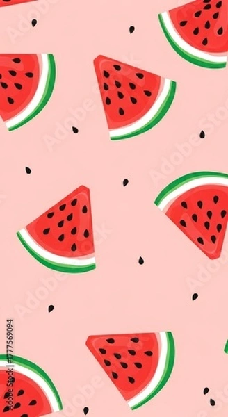 Fototapeta Watermelon slice pattern on pink background