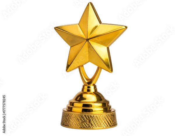 Fototapeta Shiny golden star trophy on textured base
