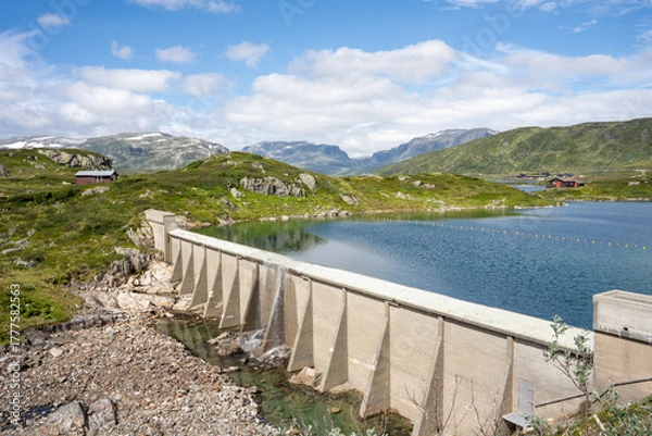 Fototapeta View of Ståvassdammen and mountains in background, Edland, Telemark, Norway. 