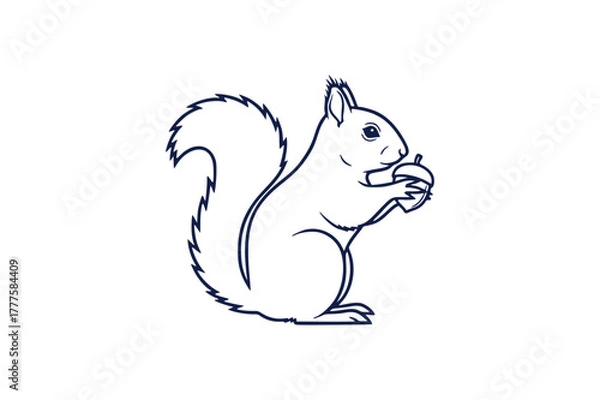 Fototapeta Simple outline squirrel holding nut one color vector illustration