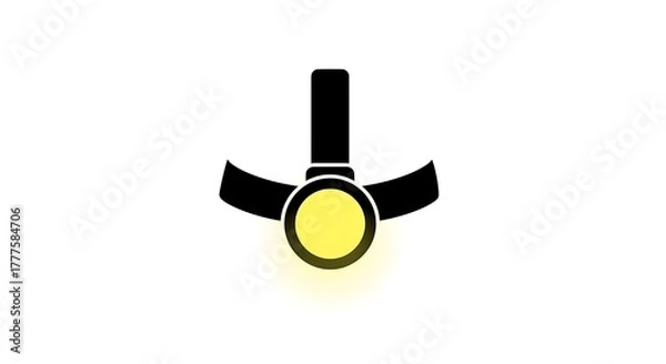 Fototapeta Headlamp illustration with bright yellow light, black design, and minimalist style.