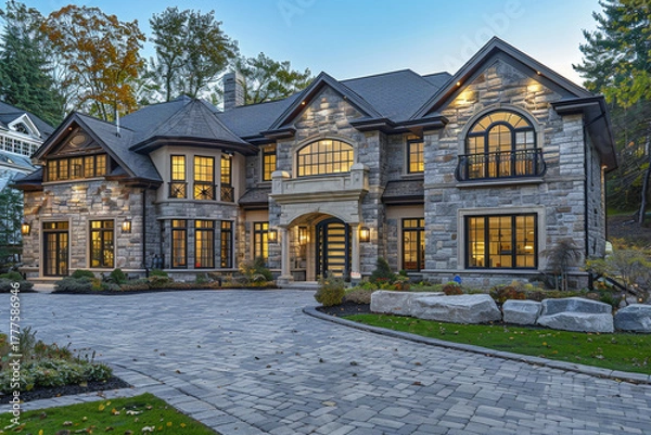 Obraz Modern Newly Built Estate with Spacious Driveway and Grand Architecture