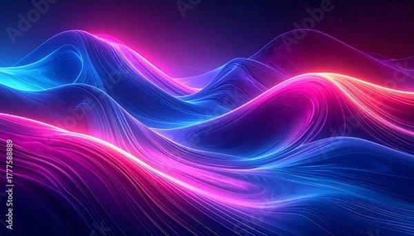 Fototapeta Futuristic Neon Wave Flow, Abstract Glowing Lines on Dark Background