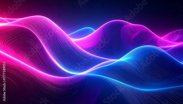 Fototapeta Futuristic Neon Wave Flow, Abstract Glowing Lines on Dark Background