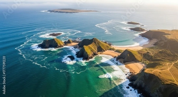 Obraz Dramatic coastal cliffs and ocean waves from above