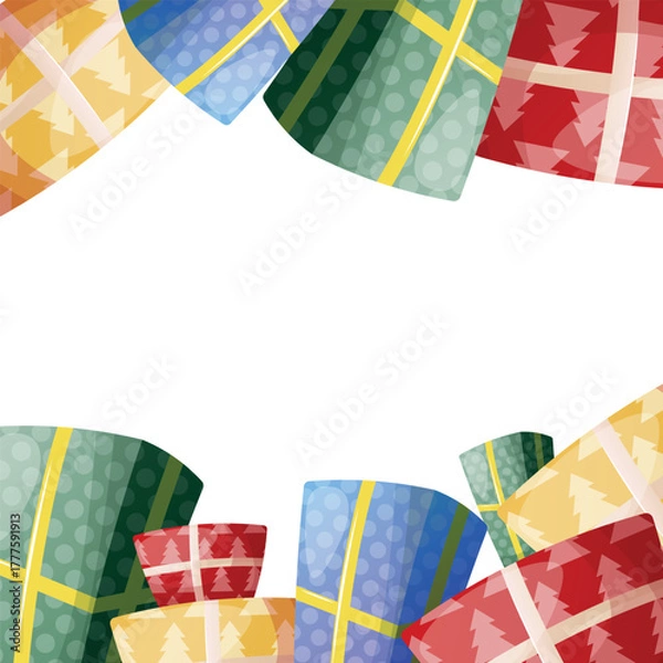 Obraz square frame for text. gift boxes are located at the top and bottom, space for text in the center