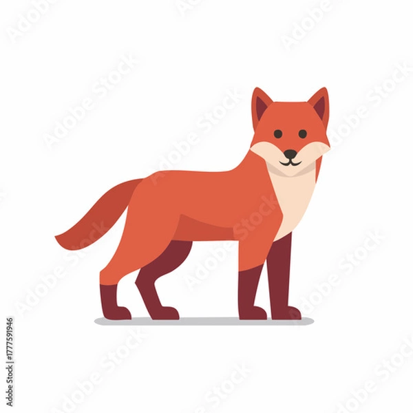 Fototapeta Cute Red Fox Animal Character Standing in a Simple Flat Design Vector Illustration