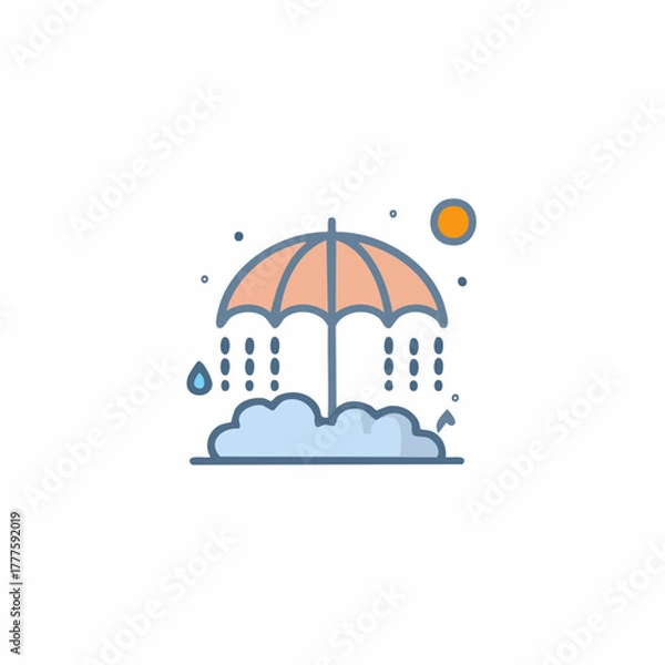 Fototapeta Abstract illustration of rain, cloud, sun, and umbrella concept