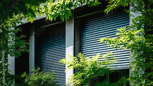 Obraz Volets roulants verts foncés fermés