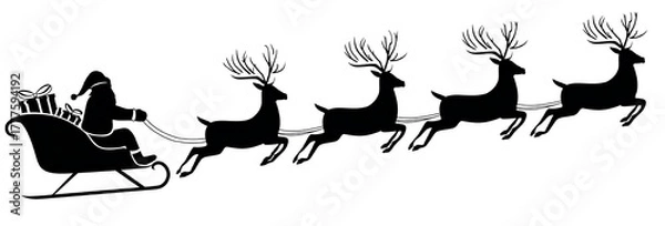 Fototapeta silhouette of santa and deer isolated on white background