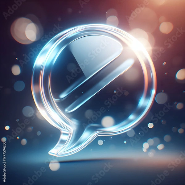 Obraz Raw Style UI Icon: Glassmorphism Chat Bubble with Crisp Highlight on a Deeply Blurred Bokeh Light Background