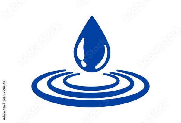 Obraz Minimalistic blue water drop icon creating ripples, symbolizing purity and tranquility.
