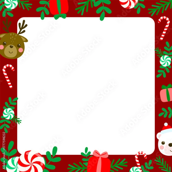 Obraz Festive Christmas Frame with Holiday Elements. Memopad. Vector illustration.