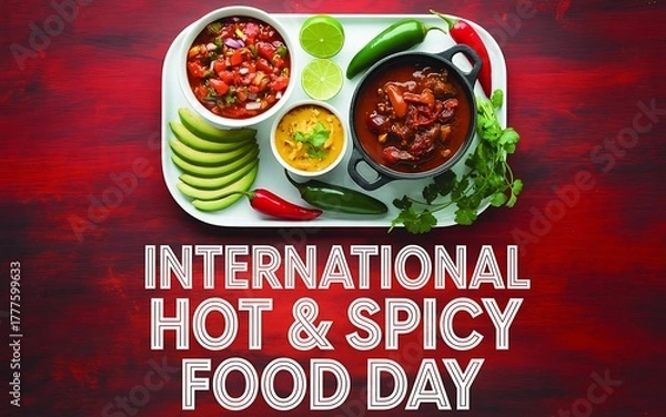 Obraz International hot and spicy food day celebration with chili and avocado