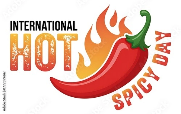 Fototapeta International hot and spicy day with a red chili pepper and flames