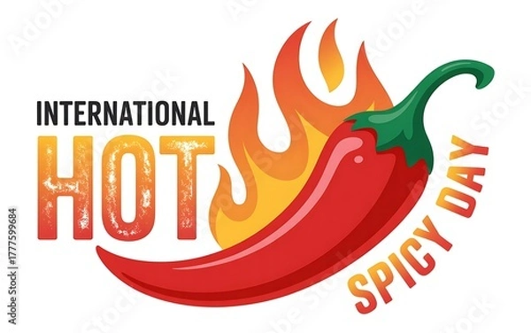 Obraz International hot and spicy day celebration with red chili pepper and flames