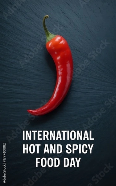 Obraz Red hot chili pepper with international hot and spicy food day text