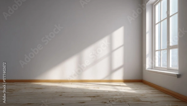 Fototapeta Empty room with sunlight streaming through the window onto the floor