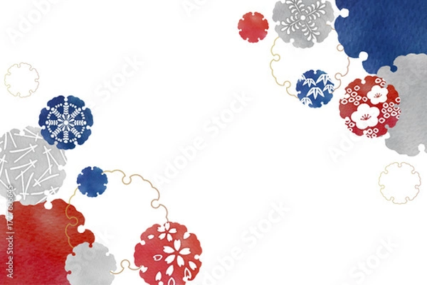 Obraz 雪輪 Japanese Modern Watercolor Round Frame Set