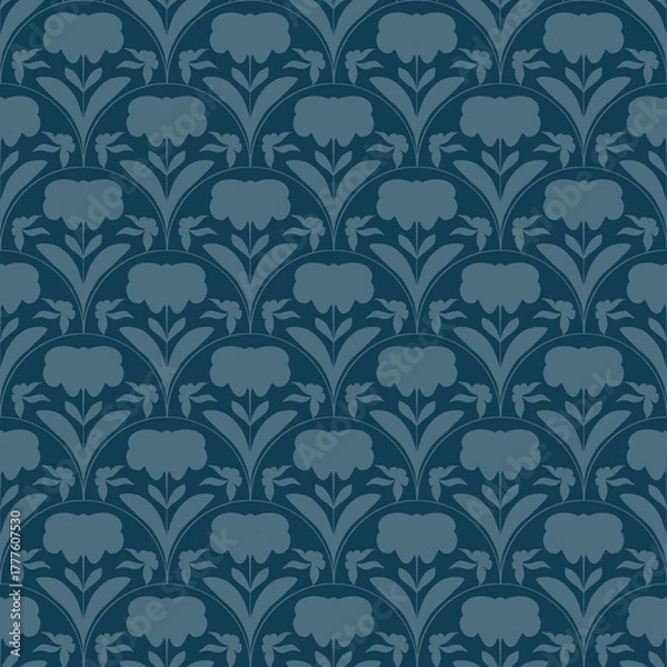 Fototapeta Elegant floral seamless pattern in deep blue tones. 