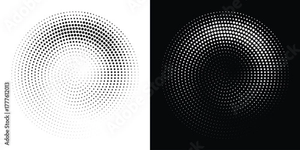 Fototapeta Halftone Circular Dot Pattern. Circle Frame using Halftone Dots Texture. Polka Dots. Spiral logo. Radial design element. Vector