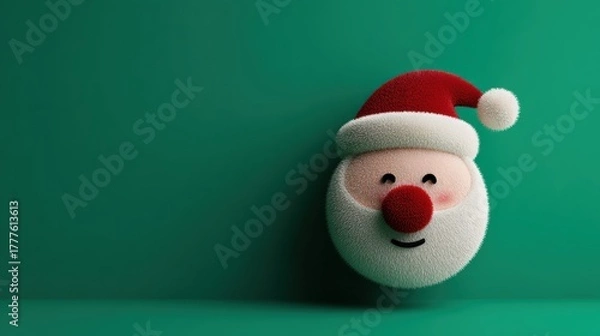 Fototapeta Festive Santa Claus Figure With a Cheerful Expression and Red Hat Against a Green Background During the Christmas Season