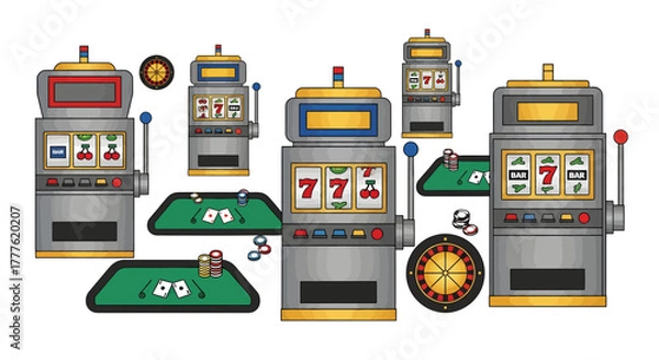 Obraz Slot Machines and Poker Tables in a Vibrant Gaming Environment