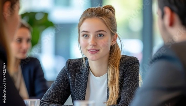 Obraz Business meeting discussion office space image of young professional urban environment engaging perspective collaboration concept