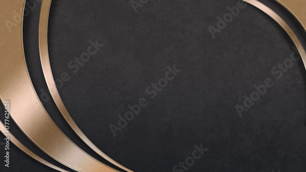 Fototapeta Luxurious Dark Black Textured Background with Elegant Rose Gold Metallic Curved Lines and Abstract Shapes for Premium Modern Design