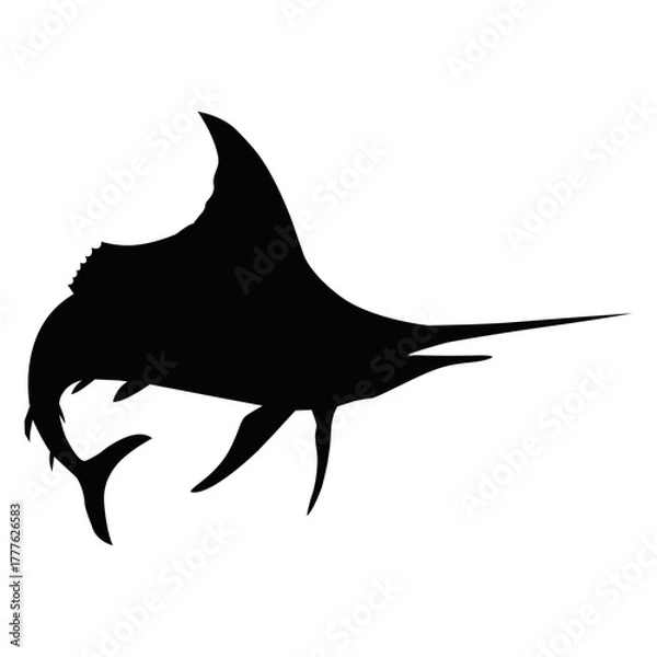 Obraz Stylized Fish Silhouette Design. Swordfish Shape in Bold Black Minimal Art Style