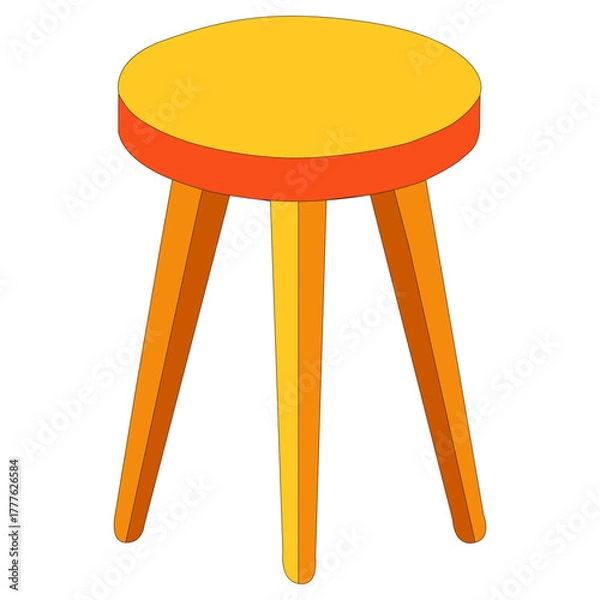 Fototapeta Simple Wooden Stool Design . Modern Minimal Furniture Illustration Showing Three Legged Round Seat