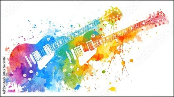 Obraz Colorful watercolor guitars artwork representing music and artistic expression