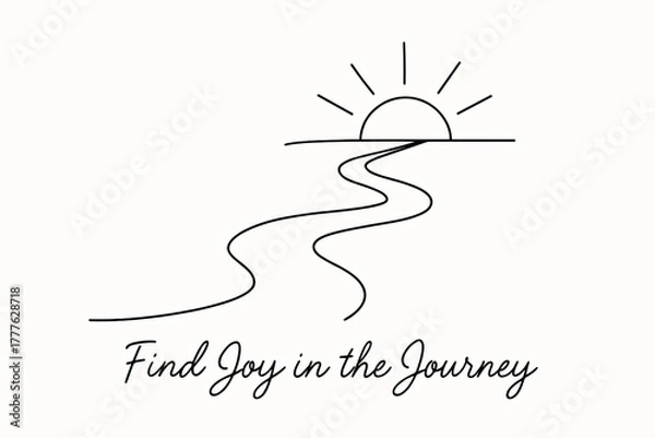 Fototapeta Journey's Sunrise Path. “Find Joy in the Journey”. Minimalistic one-line drawing of a winding road leading to