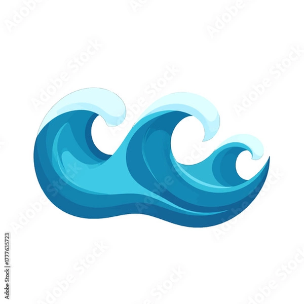 Fototapeta Stylized Blue Ocean Waves with White Foam Crests in Pixel Art Style on White Background