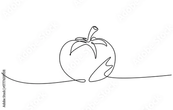 Fototapeta Tomato continuous one line drawing minimalist style, Isolated on transparent background. Editable outline