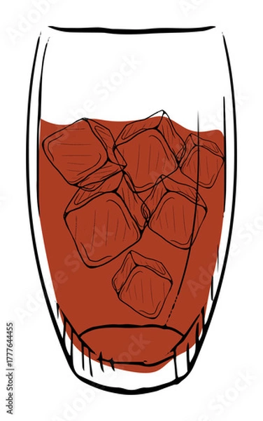 Fototapeta Illustration of a cocktail with ice cubes in a glass, showcasing an elegant and classic design.