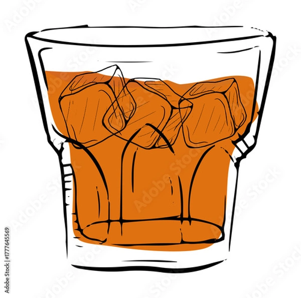 Fototapeta Artistic illustration of a cocktail in a glass with ice cubes, perfect for beverage designs.