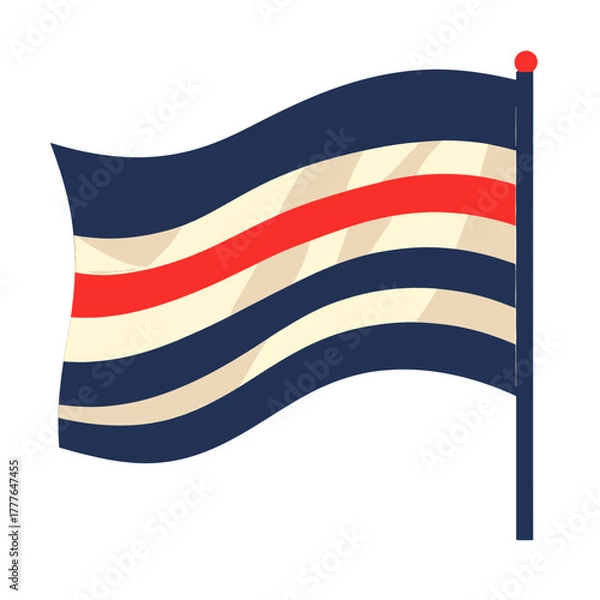 Obraz Waving Flag With Red Stripe On White And Blue Stripes Against A White Background